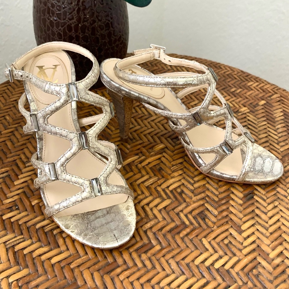 Vero Cuoio Leather Silver Python Strappy Heel - image 1